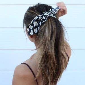 Black Cheetah Leopard Bow Hair Scrunchie